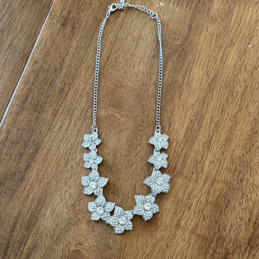 Silver Floral Crystal Statement Necklace - Women's Jewelry